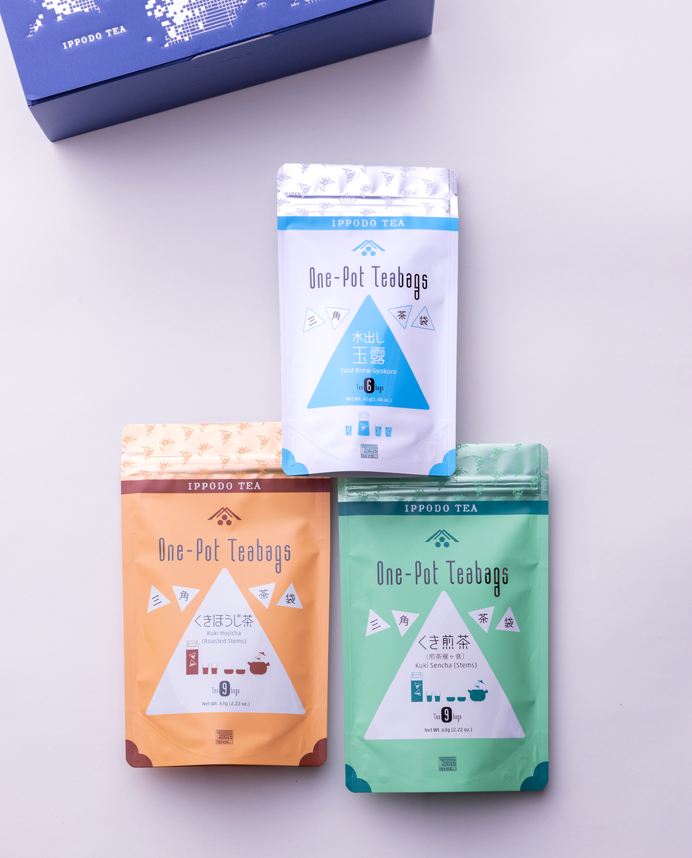 三角茶袋3種セット（玉露、くき煎茶、くきほうじ茶）